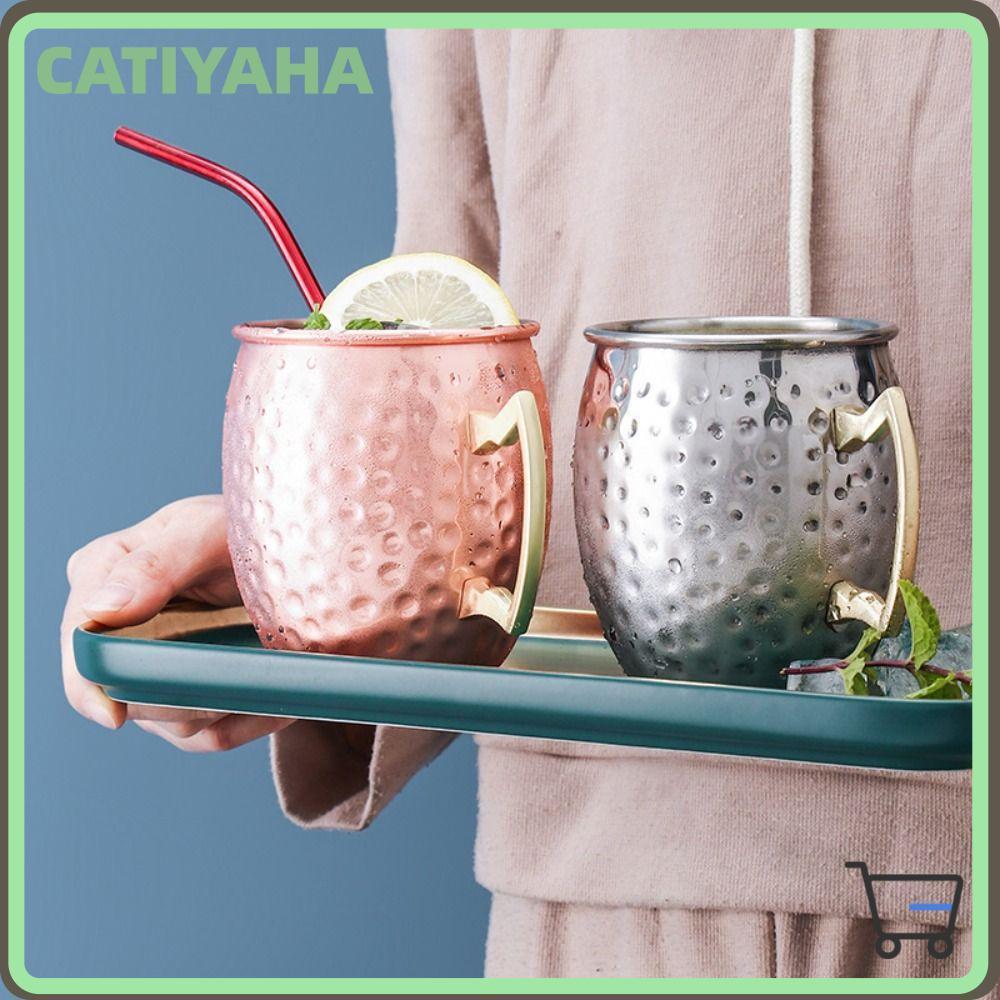 CATIYAHA  ถ้วยแก้ว, ndcrafted หนาค้อน Point ถ้วย, Strong Riveted จับ Moscow Mule แปรงลักษณะค้อน Mosc