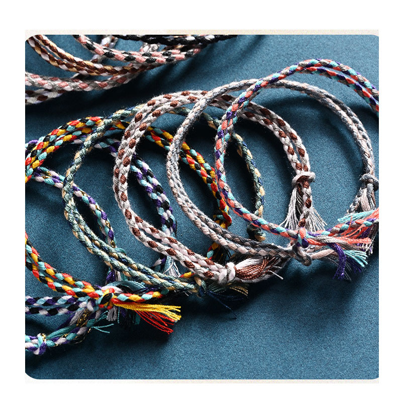 สร้อยข้อมือเชือกถักทอมือทิเบต สไตล์ชาติพันธุ์ มีด้ายหลากสีและปม สำหรับทุกเพศ ราคา ถูกที่สุด ดีลบีเคเค แกลเลอรีภาพที่ 9