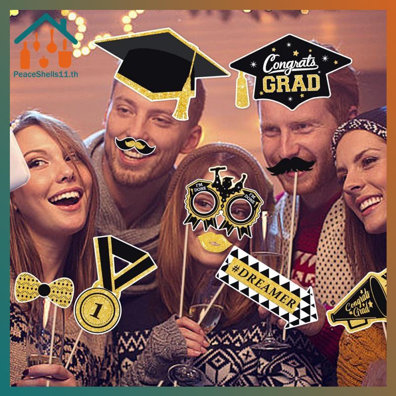 PeaceShells 28 ชิ้นจบการศึกษา Photo Booth Props ชุด, DIY ตกแต่งการถ่ายภาพสําเร็จการศึกษา Party Pose 