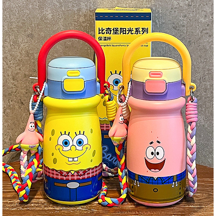 Spongebob Patrick Star 316 สแตนเลส กระติกน้ําร้อนการ์ตูน 530ML พร้อมหลอด ถ้วยกาแฟเย็น ความจุขนาดใหญ่