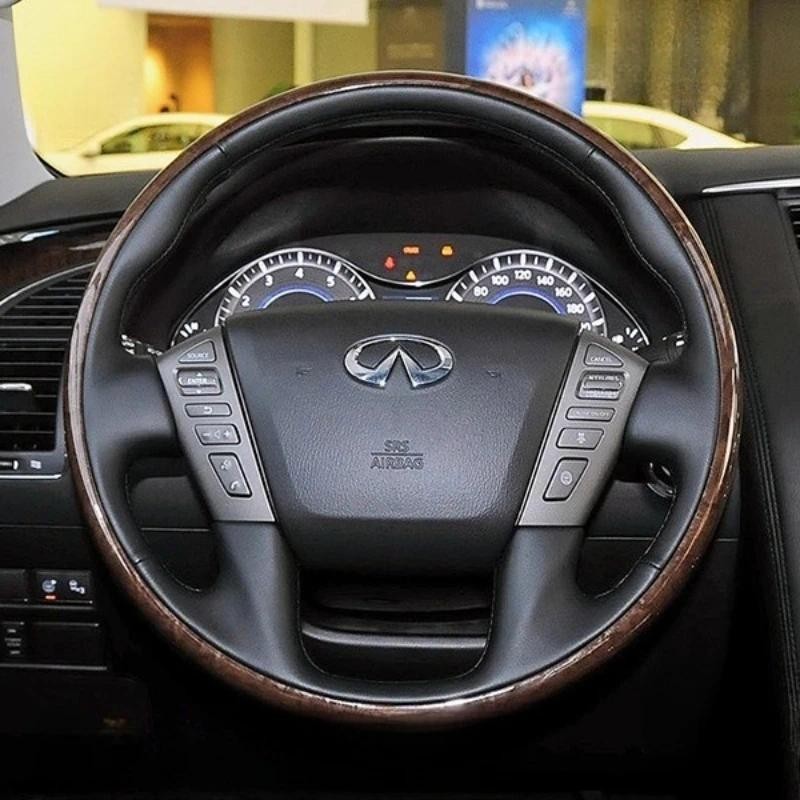 สําหรับ Infiniti QX56 QX80 Nissan Patrol Y62 2012-2018 Hand-stitched สีดําของแท้หนังพีชลายไม้พวงมาลั