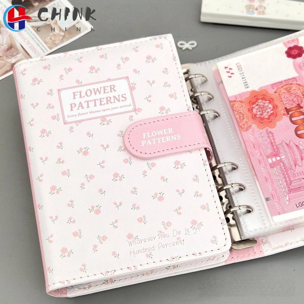 CHINK Budget Binder, ดอกไม้แมวสุนัขหนัง PU เครื่องผูกประหยัดเงิน, หน้าด้านใน A6 ขนาด Budgets Planner การเงินส่วนบุคคล