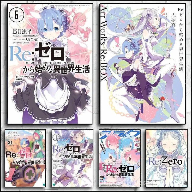Re Zero Rem โปสเตอร์ศิลปะกระดาษกันน้ํา Coffee House Bar Room Wall Decor Pop Art ผ้าใบ​ Wall Art ตกแต