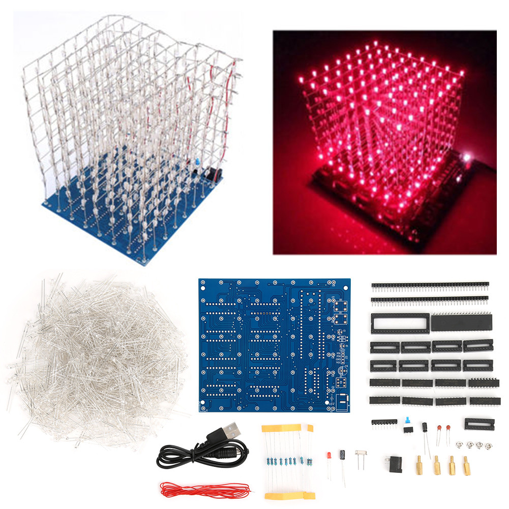 Xihho Hyuduo ไฟ Led 3D Squared Kit 8x8x8 Cube สีแดงสีฟ้า DIY ทําด้วยมือตกแต่งบ้านเงาและที่ไม่ซ้ํากัน