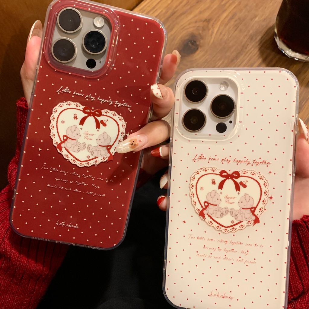 เคส iphone 16 pro max case iphone 16 pro max โคโคโบโร | Original Polka Dot Retro Bear Sweetheart Cut