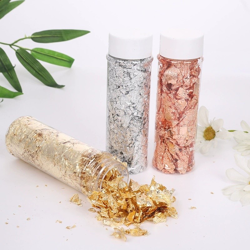 เกล็ดฟอยล์สีทอง 2 กรัมอเนกประสงค์สําหรับเค้กเบเกอรี่ตกแต่งเล็บจิตรกรรม
