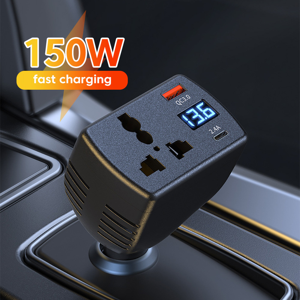 150W รถอินเวอร์เตอร์ DC 12 V/24 V to AC 220 V ปฏิบัติบุหรี่ไฟแช็กอะแดปเตอร์ QC3.0 USB Fast Charger