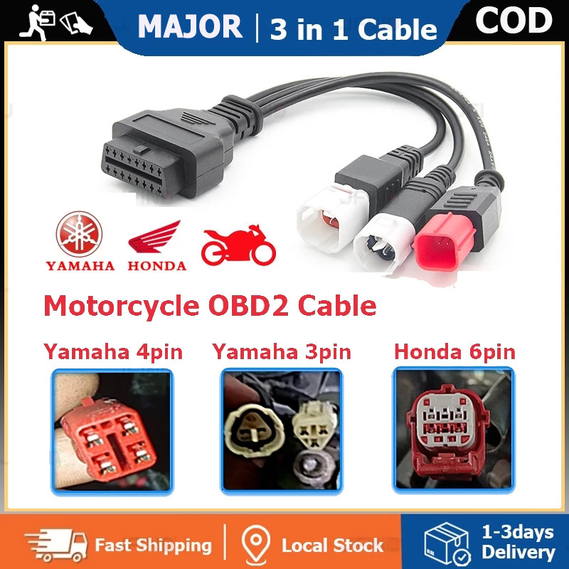 ตัวเชื่อมต่อ OBD2 3 in 1 6pin สําหรับ Honda Yamaha Y15 V2 Y16 N-MAX X-MAX 3pin & 4pin รถจักรยานยนต์ 