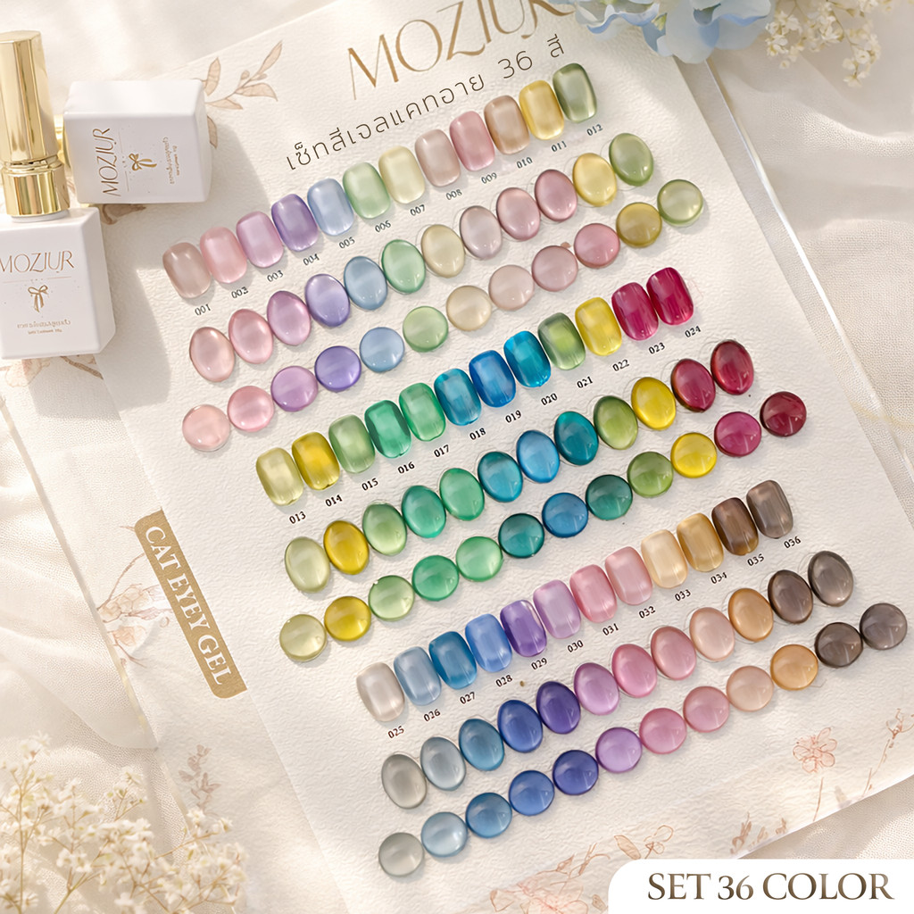 MOZIUR สีเจลทาเล็บแคทอาย สีเจล สีทาเล็บ สีสวย ไล่สีชัด สีลูกแก้ว 36 ขวด (แบบแยกขวด) – โปรปัง