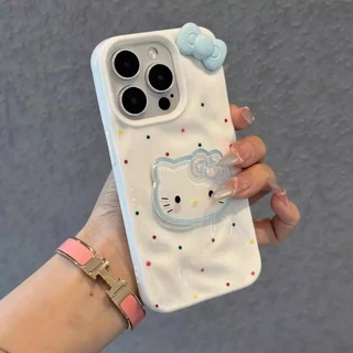 เหมาะสําหรับ IPhone 16 15 14 13 12 11 Pro Max X XR XS Max 7 8 Plus เคสโทรศัพท์ 3D แมวน่ารักโบว์การ์ตูน Polka Dot