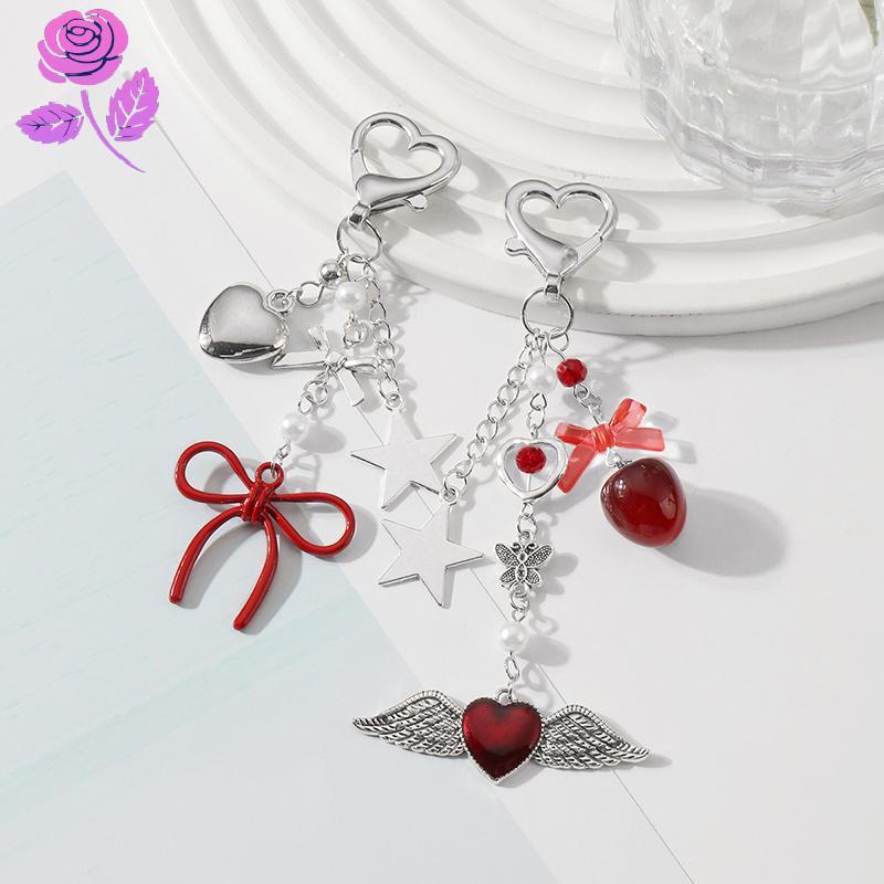 Good แฟชั่นหัวใจสีแดงโบว์พวงกุญแจกระเป๋าจี้น่ารัก Simple Love Bowknot พวงกุญแจประณีต Bapa ตกแต่งของข