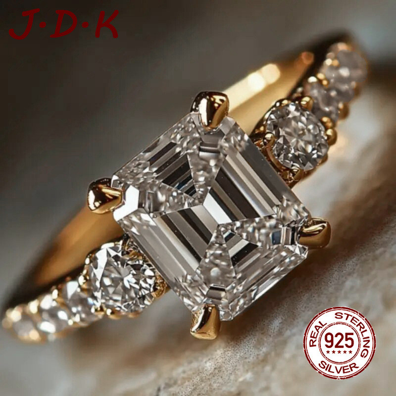 JDK 18K Gold Square Ring Zircon 5A ร้อนสําหรับผู้หญิงใหม่