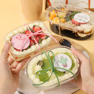 50 ชิ้น 500ML กล่องเค้ก กล่องขนมปัง รูปสี่เหลี่ยมผืนผ้า 500ML ถ้วยมูสของหวานใสพร้อมฝาปิด