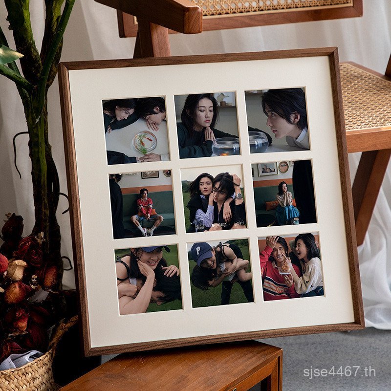 ชุดกรอบรูปไม้ Magnify วอลนัทสีดําสร้างสรรค์แขวนผนังเด็กภาพงานแต่งงานตาราง diy ไม้เนื้อแข็งภาพ XRF7