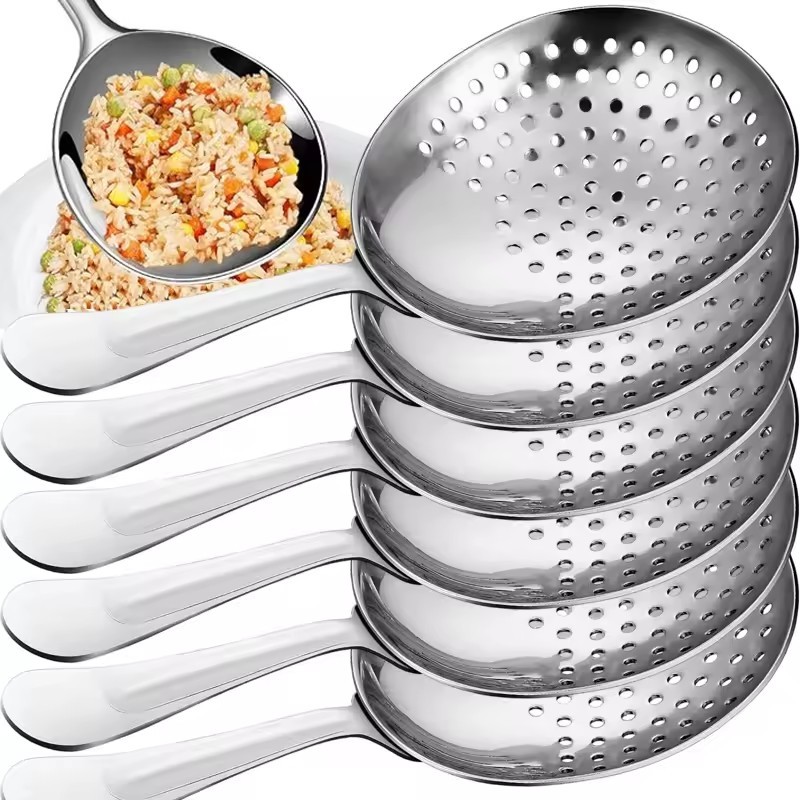 1/2/3/5ชิ้นสแตนเลสช้อนเสิร์ฟ/ซุปรับประทานอาหารช้อนข้าวที่มีรูท่อระบายน้ํา/ครัวทําอาหารช้อนกรอง - รูปที่ 3