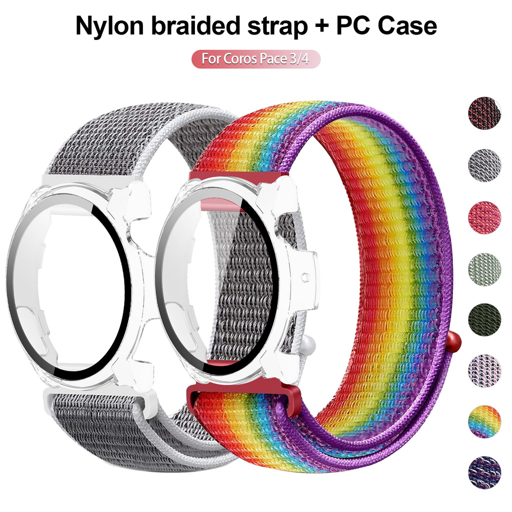 สร้อยข้อมือแบบห่วงไนลอนและพีซี+เคสนิรภัยสําหรับ Coros 3 Smartwatch Band & Shell สําหรับ Coros Pace 4