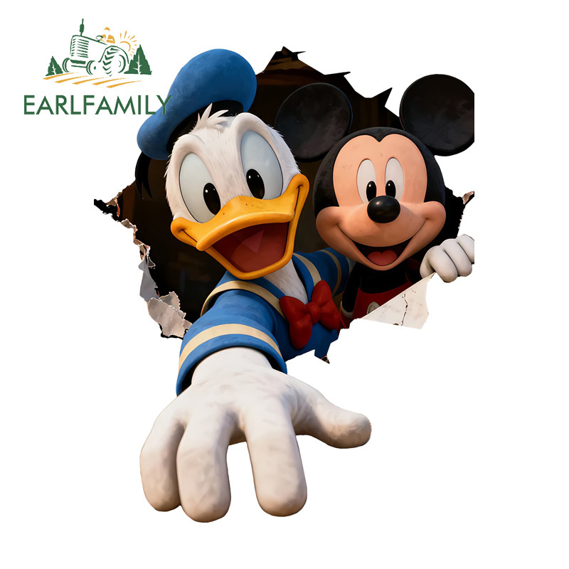 EARLFAMILY Mickey Mouse Donald Duck Tear สติกเกอร์รถ Scratch-Proof กันน้ําไวนิล Decal เหมาะสําหรับรถจักรยานยนต์แล็ปท็อป Windows กันชนหมวกนิรภัย