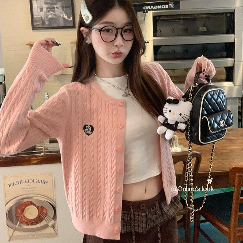 15274 เสื้อถักแขนยาวสำหรับผู้หญิง สีพื้น ดีไซน์แบบคาร์ดิแกนสไตล์เกาหลี เหมาะสำหรับใส่ในฤดูใบไม้ผลิและฤดูใบไม้ร่วง