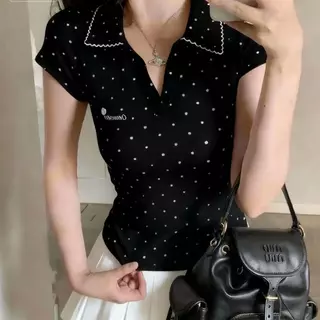 Bimi เสื้อสตรีสไตล์วินเทจอเมริกัน เนื้อผ้าบางเบา ตัดเย็บพอดีตัว ช่วยเสริมสรีระ เหมาะสำหรับสไตล์หวานร้อน