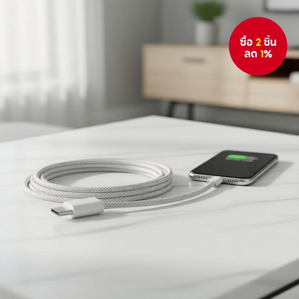 สายชาร์จเร็วถัก Type-C เป็น Type-C สําหรับ Phone15/17promax และ Android รองรับ PD 1M สีเทา