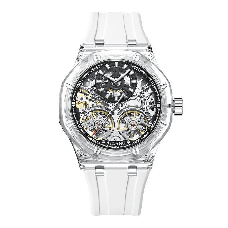 AILANG ยี่ห้อ 8852 Dual Tourbillon นาฬิกากลไกอัตโนมัติเคสใสฟังก์ชั่นกันน้ํานาฬิกาผู้ชาย