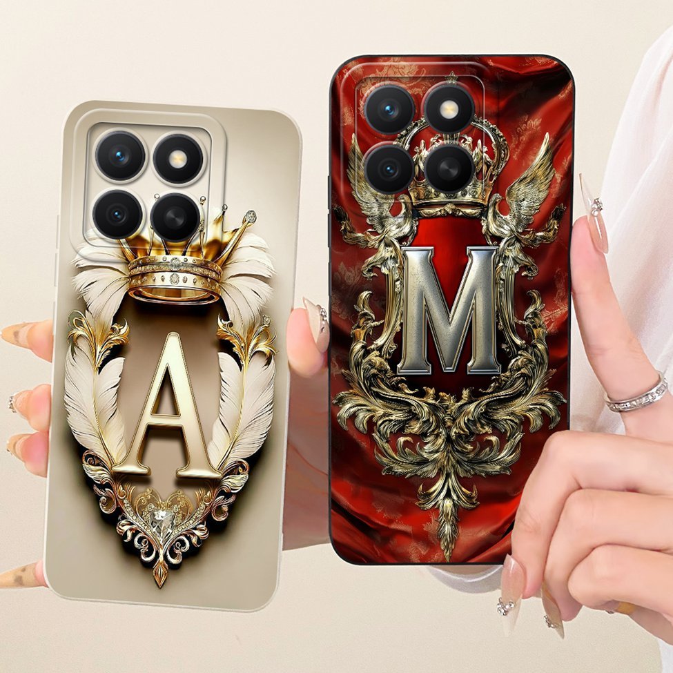 Honor X8c กรณีหรูหรา AZ ตัวอักษร Crown 2D ทาสีปลอกซิลิโคน Honor ABR-LX2 ABR-LX3 ABR-LX1