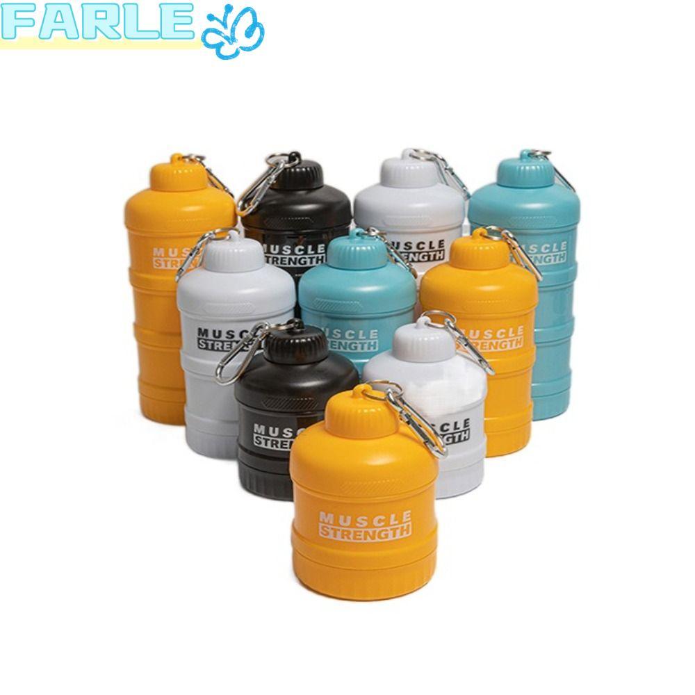 FARL กล่องผงโปรตีน 1/2/3 ชั้น, ช่องทางเก็บชั้นพลาสติกขวดเสริมฟิตเนส, ทนทานพร้อมหัวเข็มขัดปีนเขากล่องยาแบบพกพา