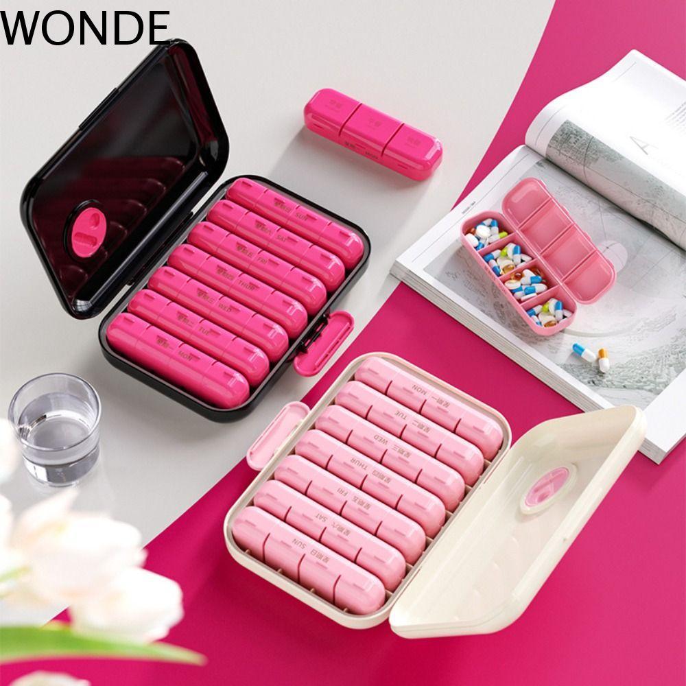 WONDE ที่เก็บยา 7 วัน, กันฝุ่น 21/28 ตารางกล่องยาทุกวัน, บรรจุยา Moisture-proof Week Mark ที่ถอดออกไ