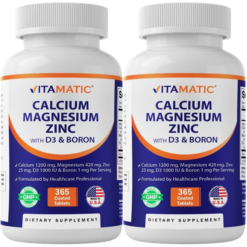 ไวตาเมติก แคลเซียม แมกนีเซียม สังกะสี ง3 โบรอน | เม็ดเคลือบ 365 เม็ด | แคลเซียม 1200 มก. แมกนีเซียม 