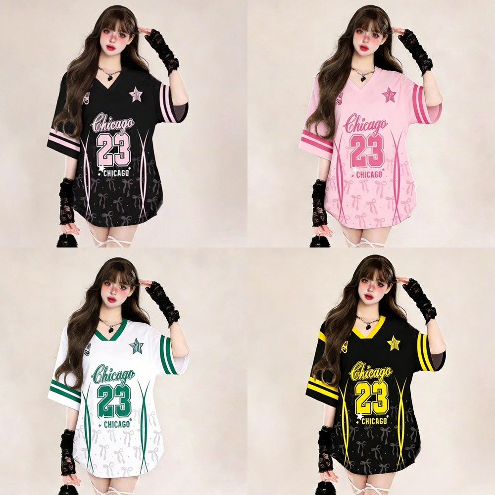 ขนาดใหญ่ลายเสื้อยืดผู้หญิงหลวม เสื้อเบอร์ 23 ประเดิม เสื้อ แห้งพอดี วี คอเสื้อผู้หญิงแขนสั้น ประเดิม