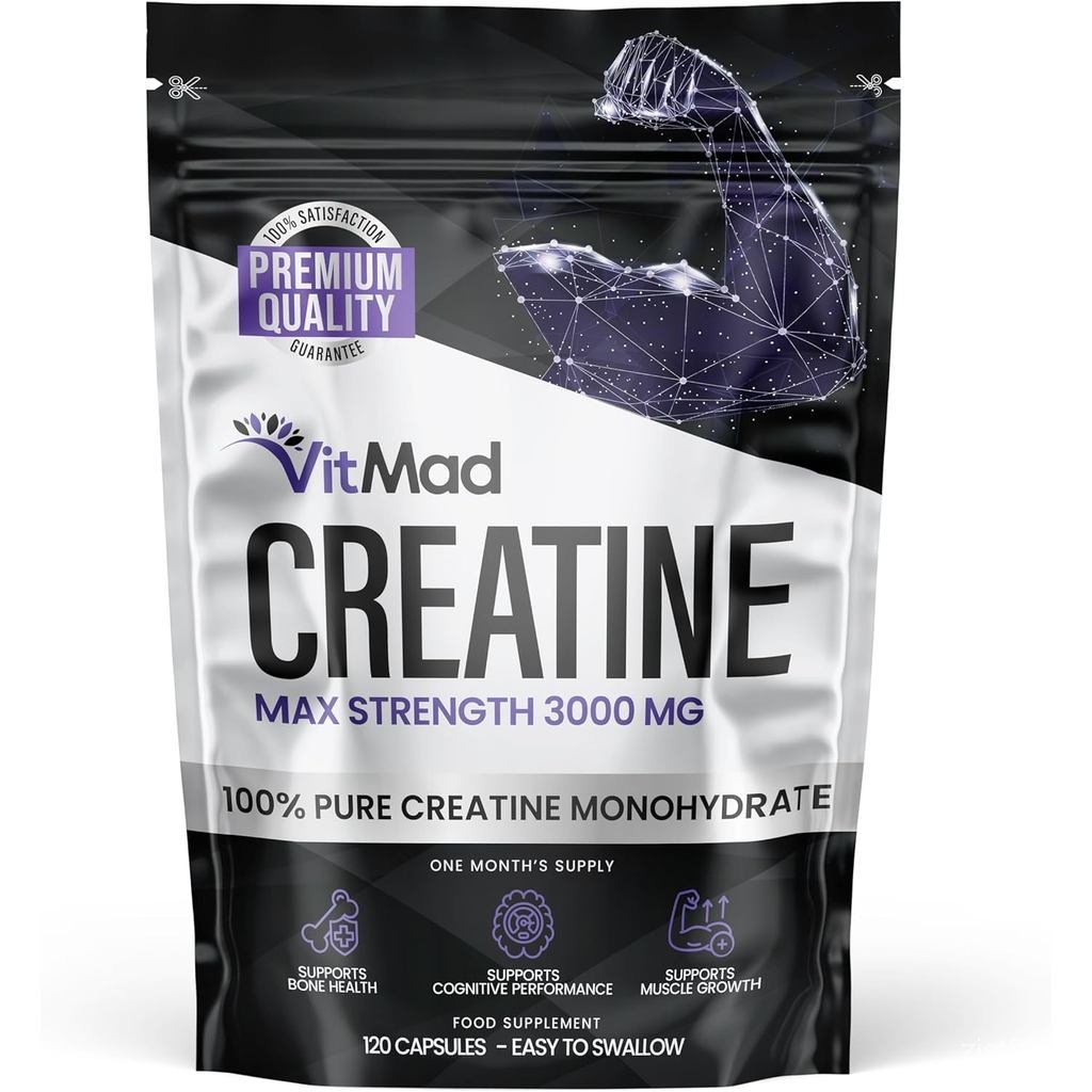 Creatine Monohydrate 3000mg - 120 Creatine Capsules - การออกกําลังกายการออกกําลังกายการออกกําลังกายก