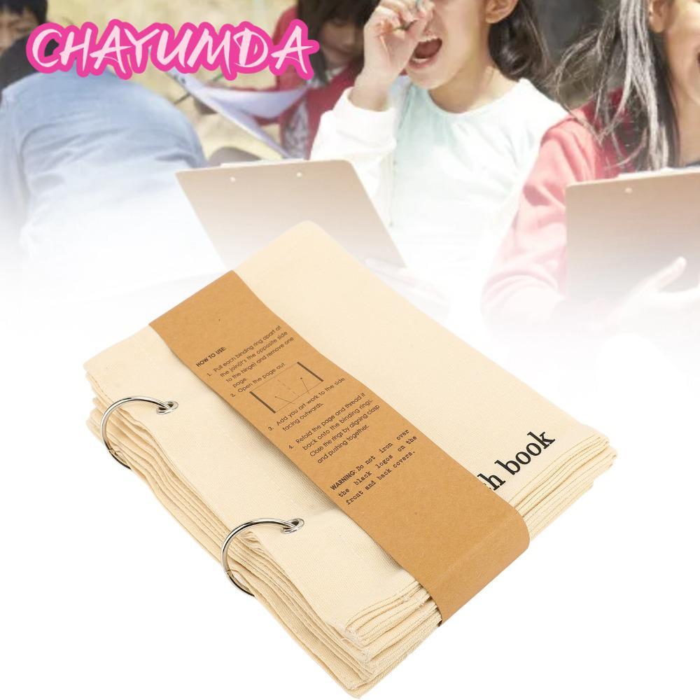 CHAYUMDA สมุดสเก็ตช์ผ้า, สมุดสเก็ตช์เปล่าสีเบจ, สมุดวาดภาพผ้าอเนกประสงค์ Art Creation