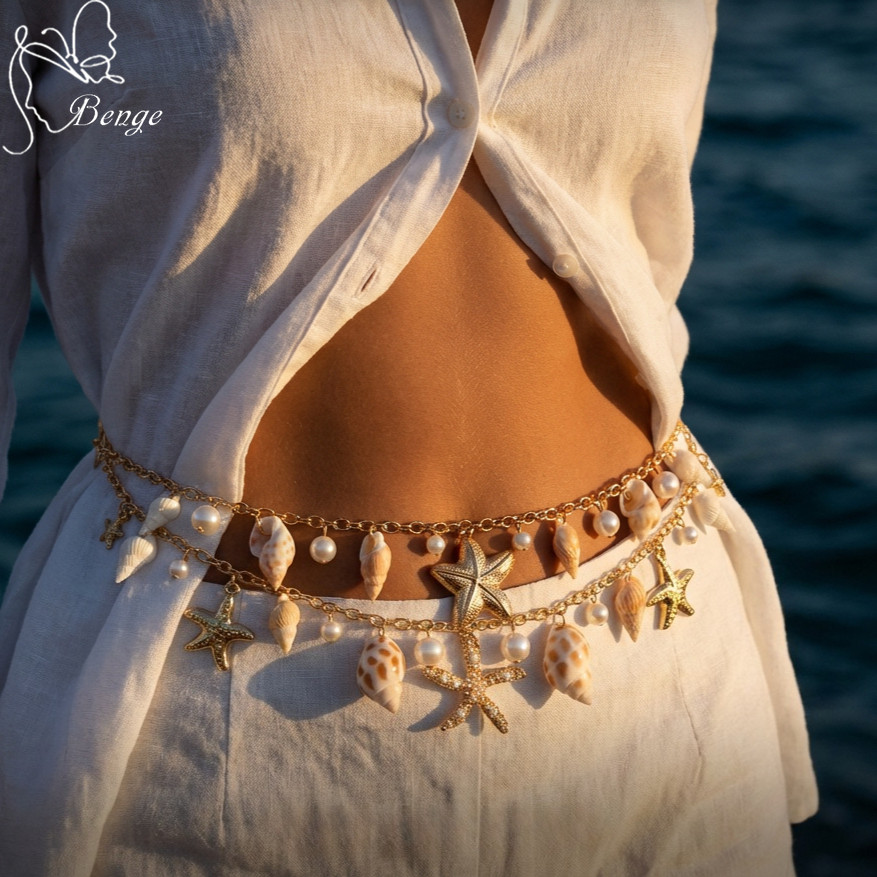 JUSHI ปลาดาวเปลือกหอย เครื่องประดับ Body Chain สำหรับผู้หญิง แฟชันหาดทรายและงานเฉลิมฉลอง