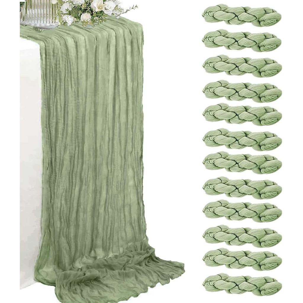 2/5/10 ชิ้น Sage สีเขียว Cheesecloth ตาราง Runner 15.75x106.3 นิ้ว Boho ผ้ากอซชีสผ้าตาราง Runner ยาว