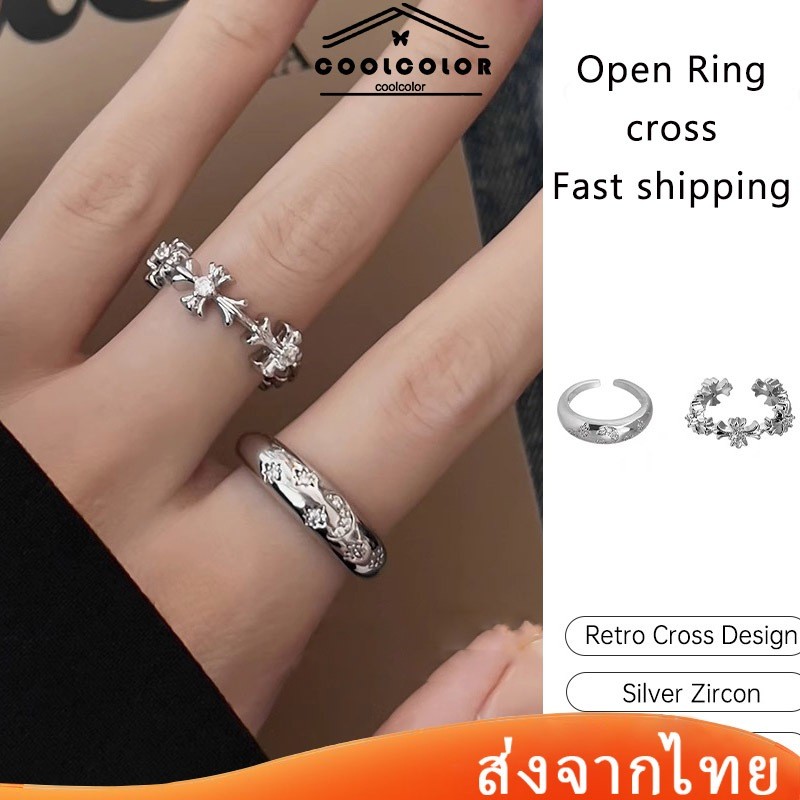 ในไทย แหวนเงินประดับเพทายไม้กางเขนแบบไขว้ปรับได้ของขวัญคู่รักแฟชั่นเกาหลีสําหรับผู้หญิง.COD J011