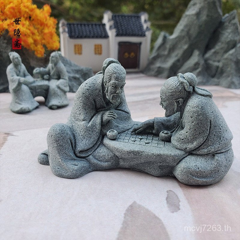 Old Made Chess 7l8k Fishermans Small Figure Scenery Double Waterscape เครื่องประดับถังปลาบอนไซถังหมา