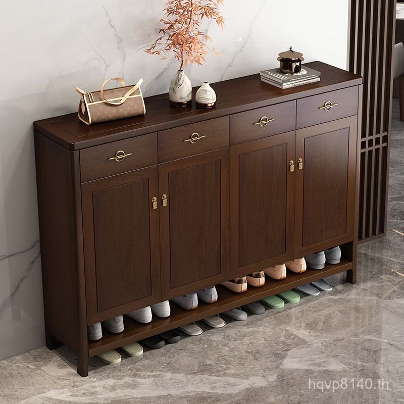 สไตล์จีนวอลนัทสีดําทางเข้าตู้ครัวเรือนบริสุทธิ์แบบบูรณาการไม้เนื้อแข็งประตูทางเข้าสีไม้เนื้อแข็งกลับ