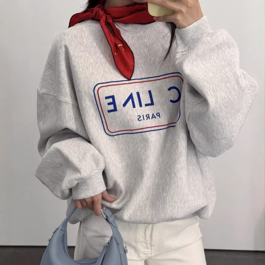 UIM3 CE* Early Spring New Letter Color Block Flocked Print Pullover Sweatshirt for Men and Women