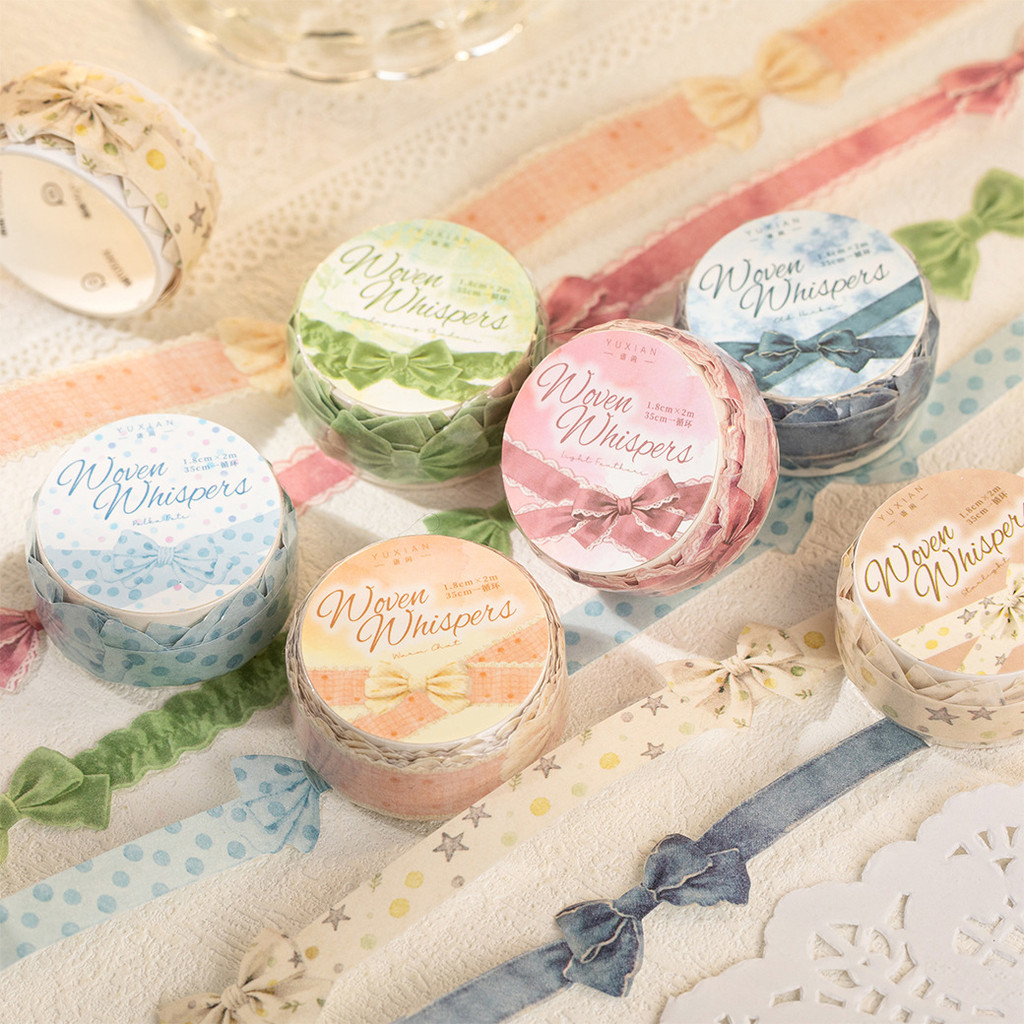 เทป Washi ลายโบว์หลากสี ชมพู ฟ้า เขียว เหลือง ตกแต่งสมุดภาพ/DIY/ห่อของขวัญ ขนาดกระดาษกาวสําหรับวางแผน