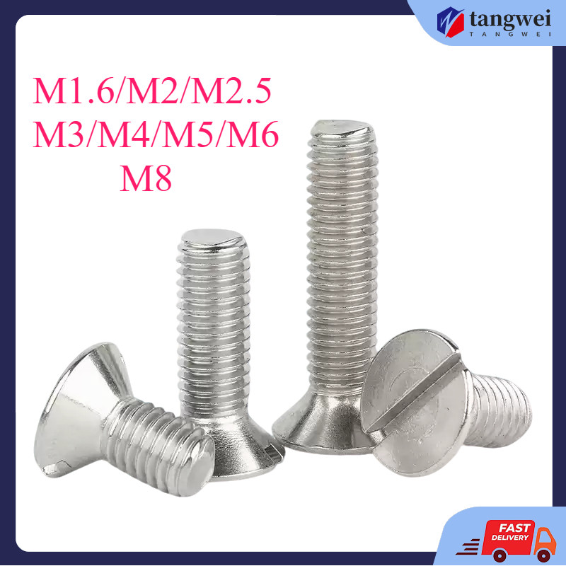 GB68 304 สแตนเลส one-word slot consunk หัวสกรู slotted แบนหัวสกรู M1.6M2M2.5M3M4M5M6M8M10dgtw