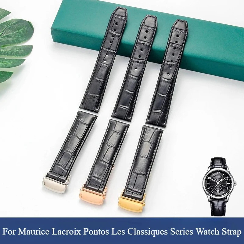 Steady Solemn Mens หนังวัวแท้สายนาฬิกาสีดําสีน้ําตาลสําหรับ Maurice Lacroix Pontos Les Classiques Se