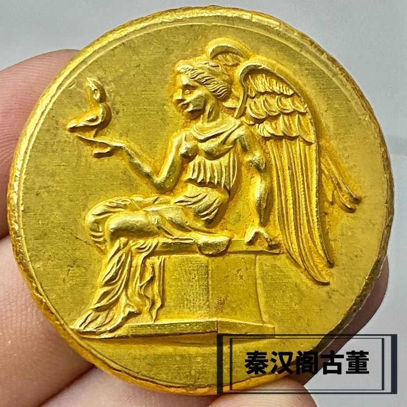 เหรียญโบราณ Old Objects Collection Retro Solid แกะสลักโบราณช่วงเวลาโรมันตัวละครเค้กทอง Wenwan ของสะส