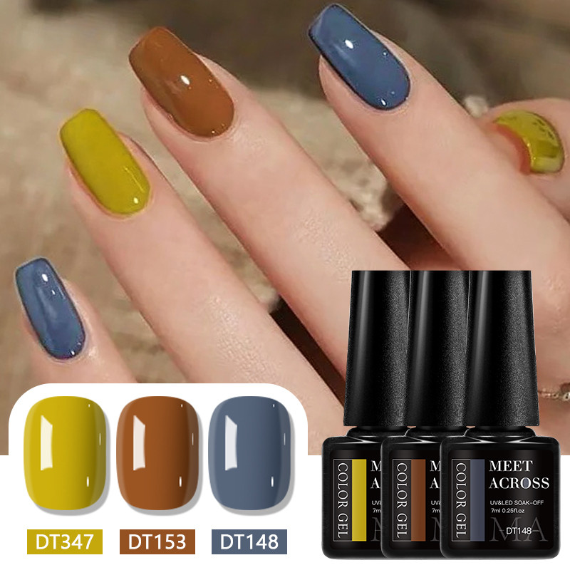 MEET ACROSS 3 ชิ้น/เซ็ต UV เจลเล็บเคล็ดลับสีนู้ด Soak Off ยาทาเล็บ