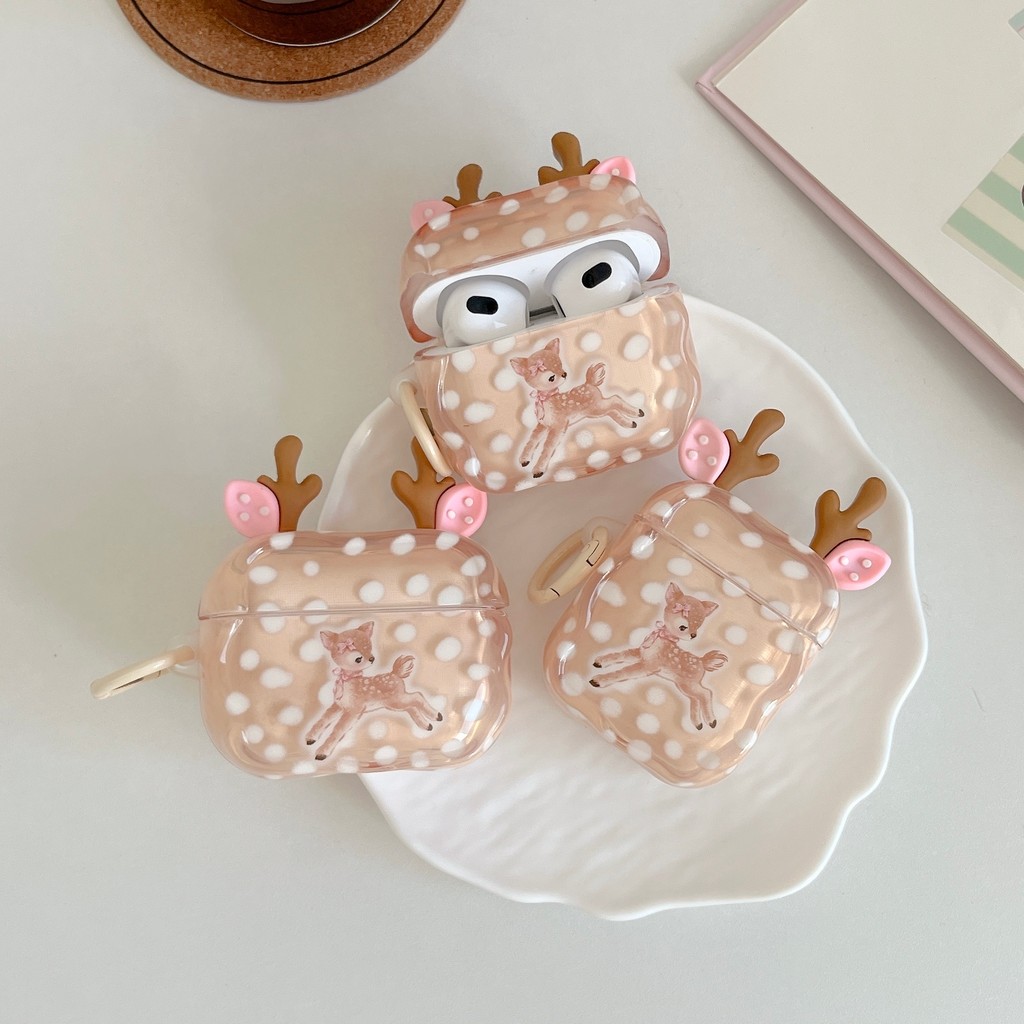 3D Deer Ears เหมาะสําหรับ AirPods 4 เคสหูฟัง AirpodPro 2 เคสป้องกัน AirPods 1/2
