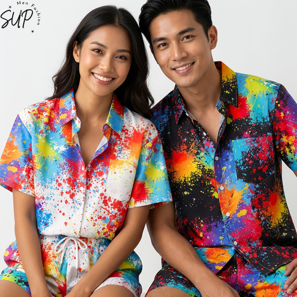 สงกรานต์ Songkran ชุดสูทฮาวายแห้งเร็ว สีดำและขาว ขนาดM-5XL เหมาะสำหรับสงกรานต์และชายหาด