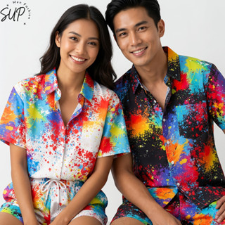 สงกรานต์ Songkran ชุดสูทฮาวายแห้งเร็ว สีดำและขาว ขนาดM-5XL เ…