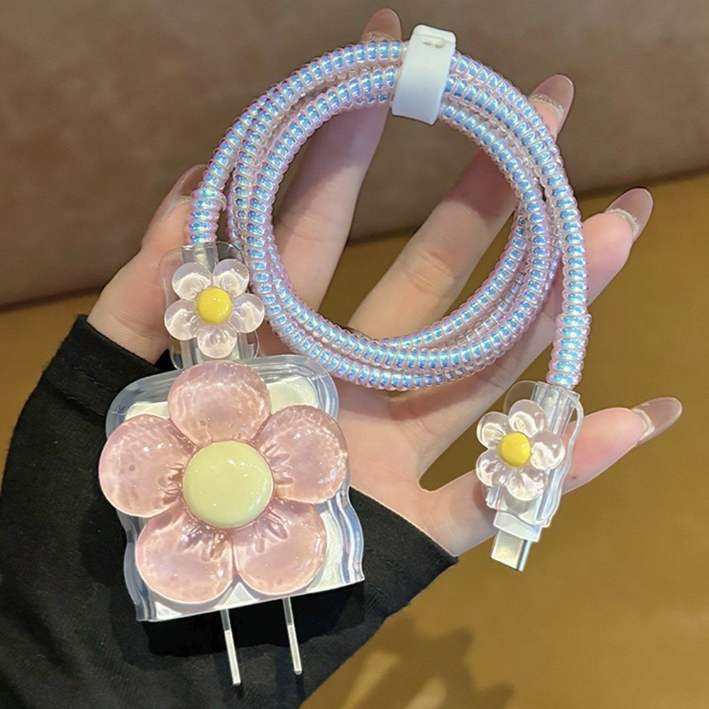 YEPPO Data Cable Protector Spiral Charger Accessories Android Iphone Flower Model