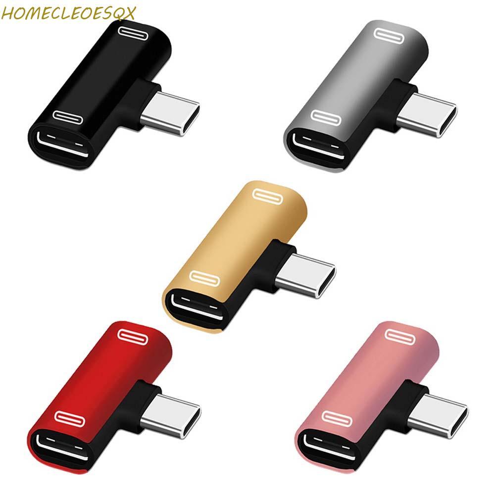 HOMECLEEOESQX Type-C Adapter ที่ชาร์จหูฟัง Type C Dual Type C ตัวแปลงหูฟัง