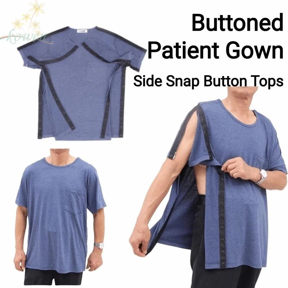 โคเวน เสื้อผ้าดูแลผู้สูงอายุติดเตียง,สะดวกล้างทําความสะอาดได้ปุ่มชุดผู้ป่วย,มัลติฟังก์ชั่เป็นมิตรกับผิวระบายอากาศนุ่มฉีกขาดออกไปการกู้คืนเสื้อยืดหักการฟื้นฟู