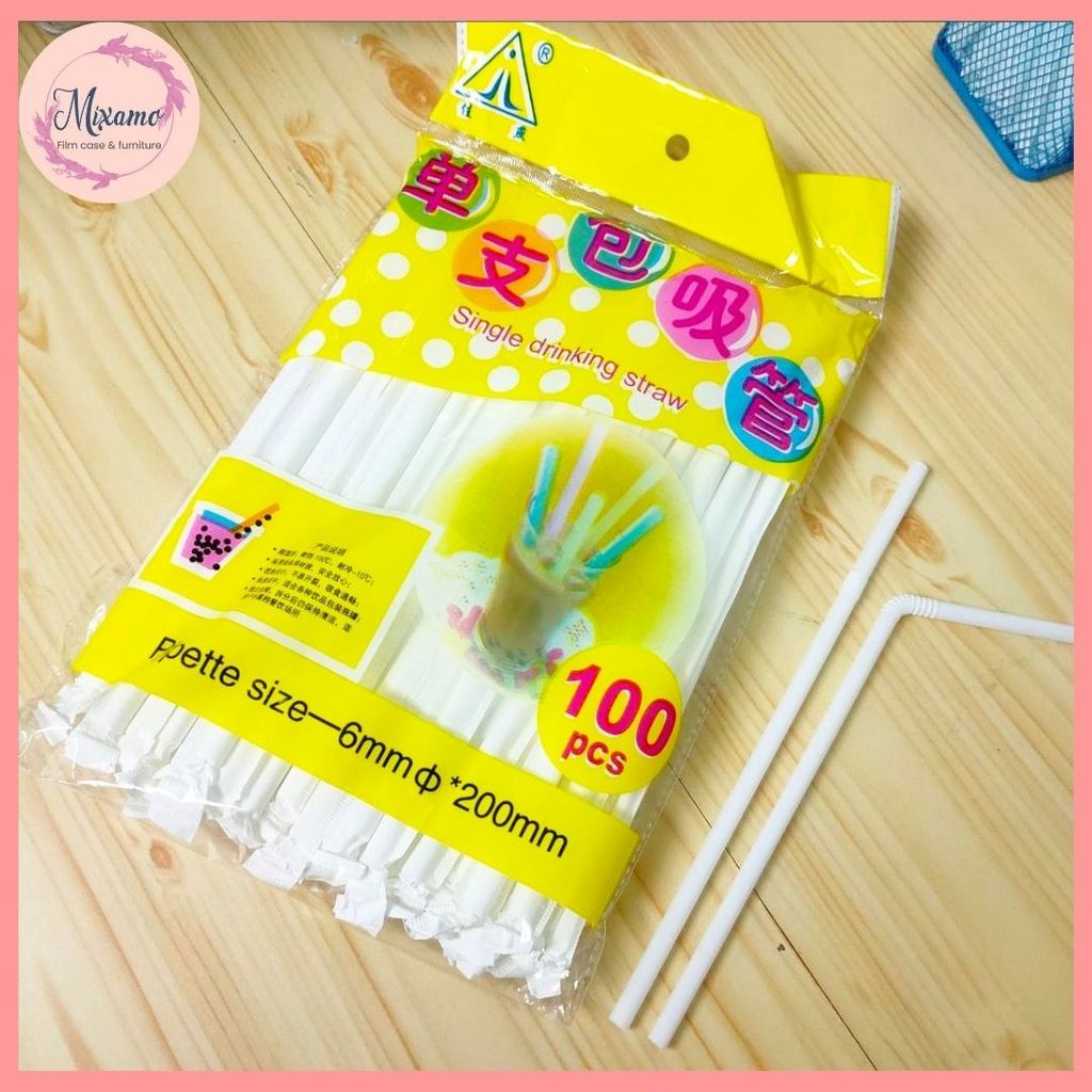 --MXM--🥤 [100ชิ้น]* หลอดดูดน้ำ ,หลอด (ห่อกระดาษ) , หลอดตรง งอได้ ขนาด 6มิล ไม่แตกง่าย 🥤 #D-0012